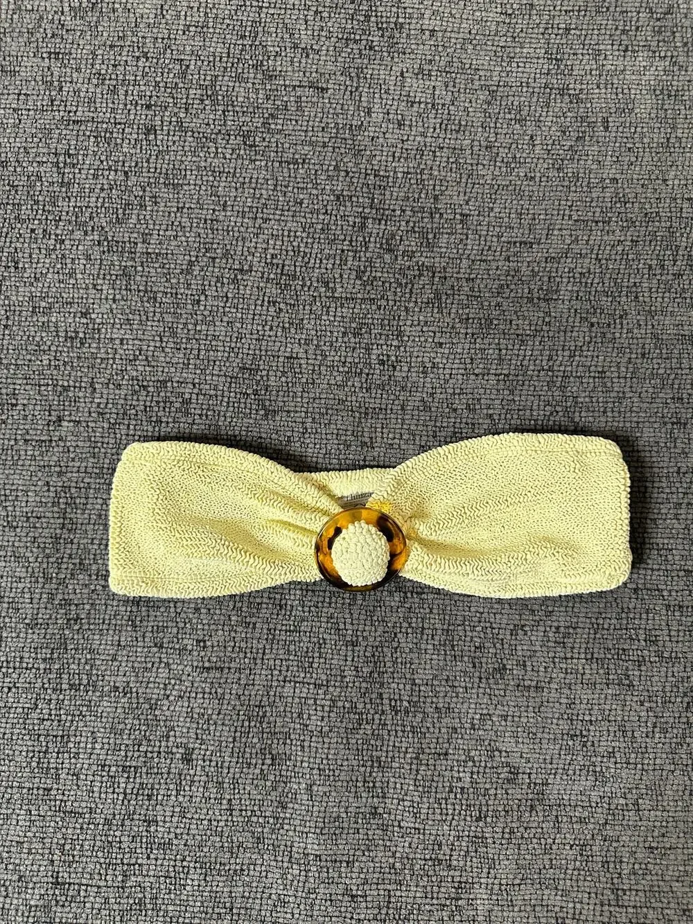 Hunza G Flora Bikini Top One Size Bandeau Crinkle Butter Yellow